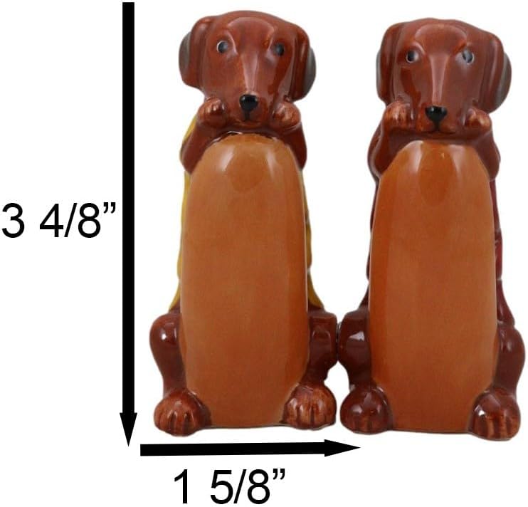 Miniatura 7 de Ebros Gift Street Food Hot Dog Wieners Dachshund Perros rellenos de salsa de tomate Mostaza, salero y pimentero, juego de figuritas como decoración