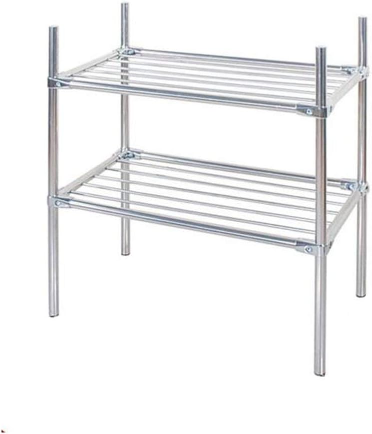 WLABCD キッチンバスルームシェルフ、調節可能なステンレススチールキッチンシェルフ2段2フック付き電子レンジブラケットシューラッ