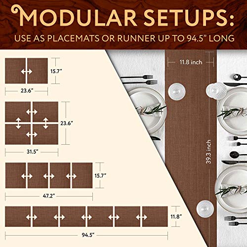 Trivetrunner: Decorative Modular Trivet Runner with 6 pcs Placemats Set Hot Pad, Heat-Resistant Surface,for Hot Plates, Pots, Dishes (Brown Set 1 Table Runner + 6 placemats)