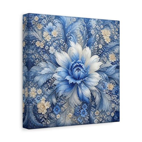 Impression sur toile fleurs bleues pour raviver un mur blanc de salon