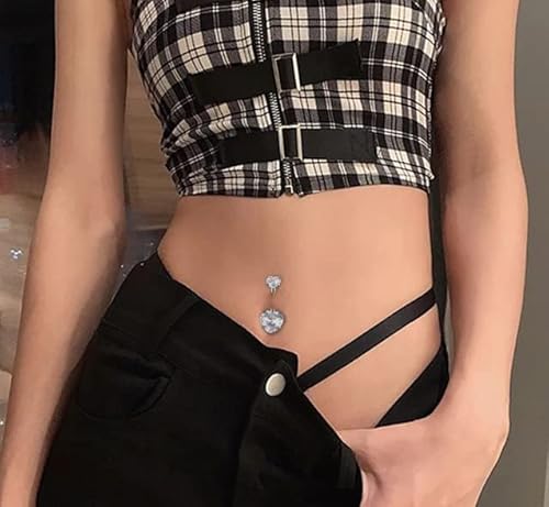 Anicina Belly Button Ring 14G Clear Diamond Cz Belly Rings Surgical Stainless Steel Navel Rings Butterfly Heart Devil Belly Button Piercing Jewelry For Women Silver #TOP4