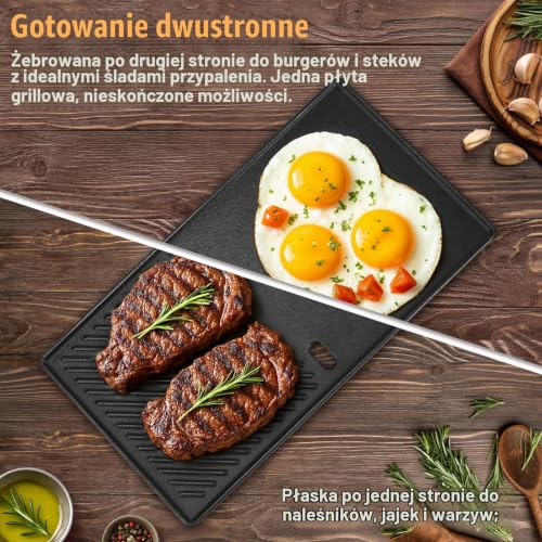 Denmay 13191 płyta do grillowania 43,5 cm x 23,5 cm 1 opakowanie na 2 palniki Landmann EMAILLEE Triton, żeliwna płyta do pieczenia do grilla gazowego, 2 zastosowania