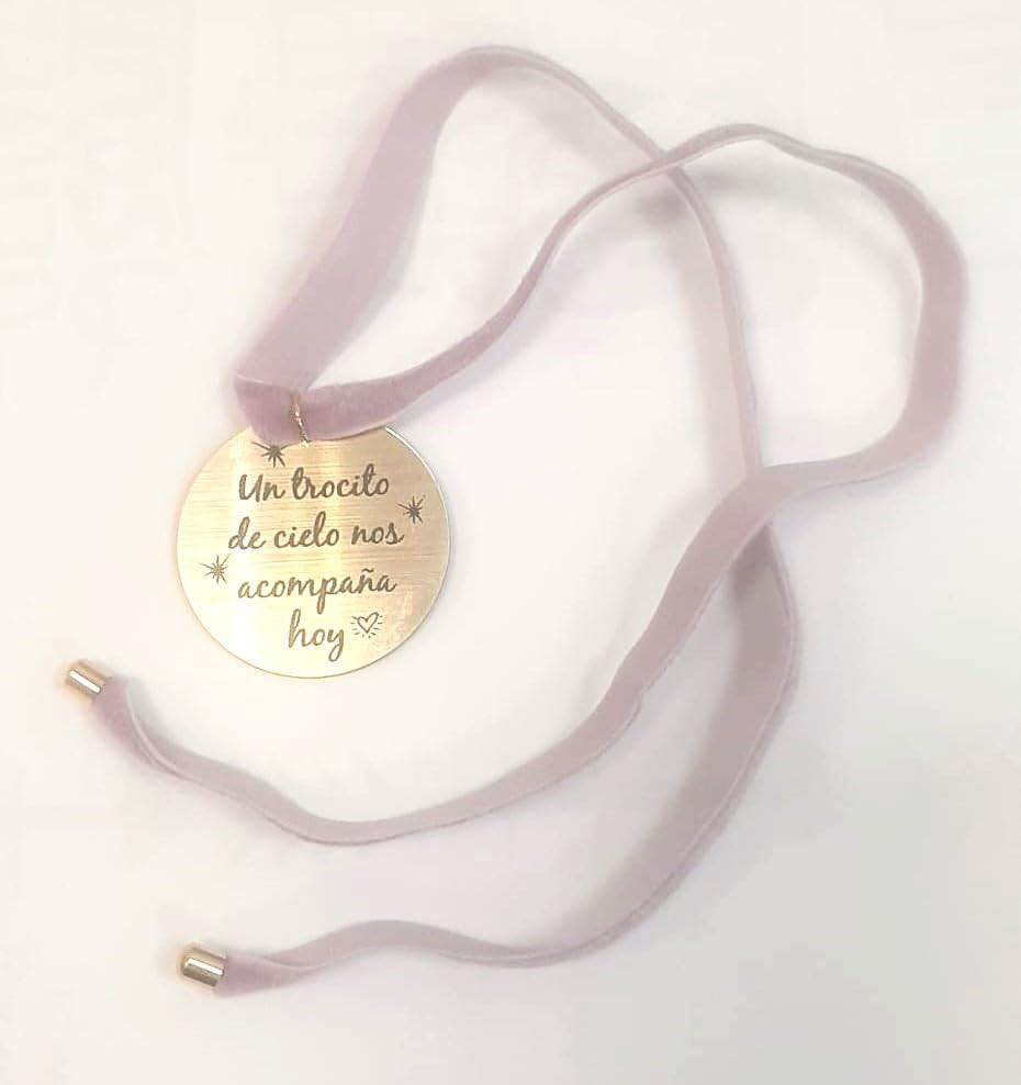 Los Eventos de la Tata - Medalla Ramo de Novia - Chapa Ramo Novia - Medalla Ramo Boda (Medalla Redonda Dorado Cordón Rosa Maquillaje, Un Tocito de Cielo)