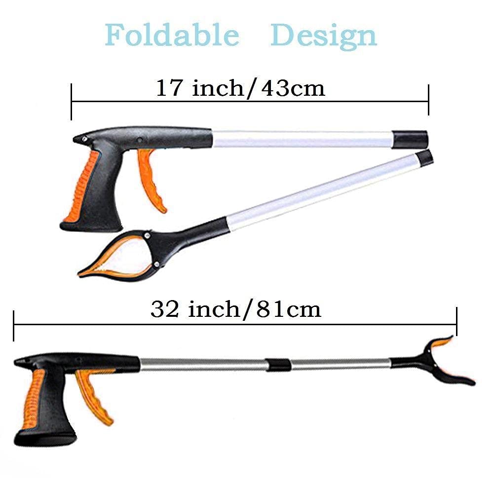 Picking Tools, 81,3 cm Faltbarer Abfallsammler, leichte Greifhilfe aus Aluminium mit drehbarem Gummigreifer, Langer Armverlängerung