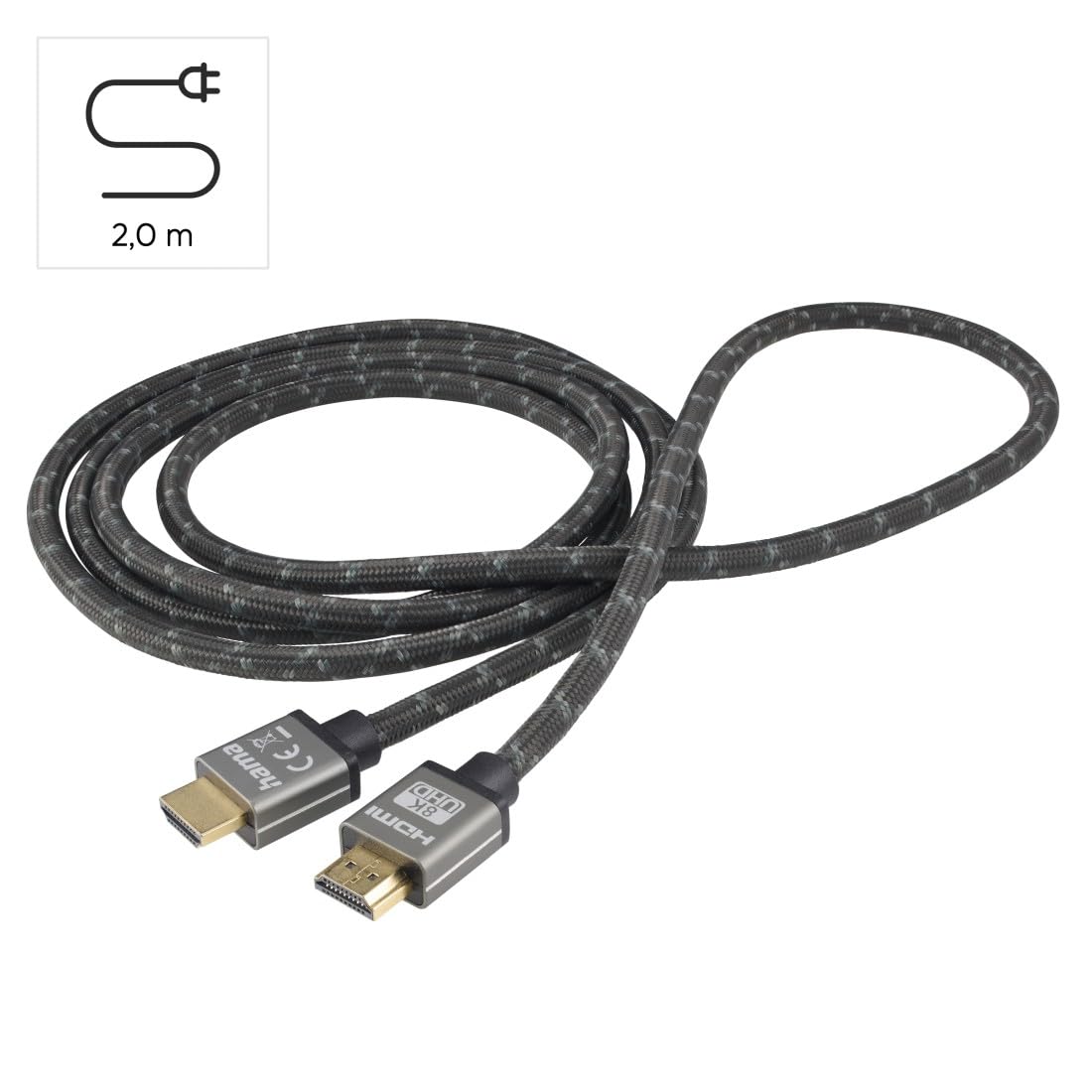 Hama Kabel Premium HDMI 2.1 Ultra High Speed (8K, full metal, pełne ekranizowanie, pozłacany, 60 Hz/120 Hz, 2m) szary/czarny