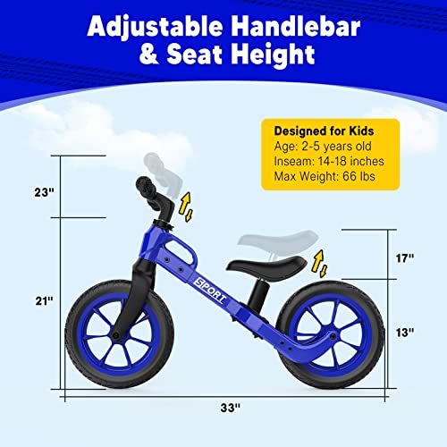 Jojoka Balance Bike 2 Year Old, Age 2-5 Years Old, No Pedal, Lightweight Frame, Flat-Free Tires, 360° Unlimited Steering, Adjustable Seat & Handlebar, Steady Balancing, For Boys Girls, Blue #TOP2