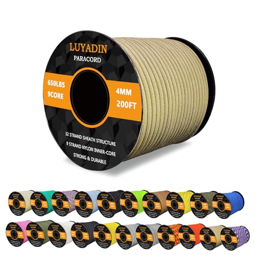 LUYADIN Paracord 650lb - 9 Strand Parachute Spool Cord - 40+ Colors-100ft 200ft 500ft 1000ft 4mm,Paracord for Camping,Hiking,Fishing,Outdoor and DIY