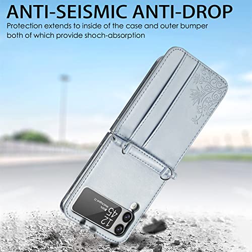 Lbyzcase Wallet Case Compatible With Galaxy Z Flip 4 5G,Adjustable Crossbody Lanyard Durable Card Slots Shockproof Protective Phone Cover For Samsung Galaxy Z Flip 4 2022 (1-Grey) #TOP2