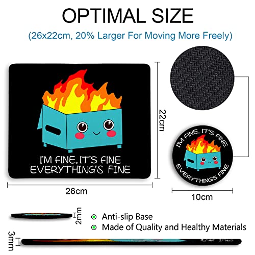 Square Mouse Pad For Desk 10.2 X 8.6 Inch, Dumpster Fire Gaming Funny Cute Mousepad For Laptop, It's Fine Stitched Edge Non-Slip Rubber Base Computer Mouse Mat With Coaster, Office Working Accessories #TOP3