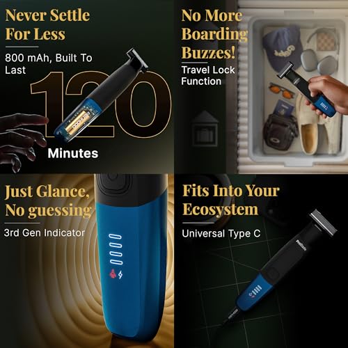 Image of MENHOOD ProBlade 3-in-1 Hybrid Beard Trimmer Shaver for Men Trim Style Shave Adaptive Flex Neck 120 Min Runtime USB-C LED Indicator Dual Protection Waterproof Multi-Comb