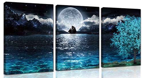 Moon Wall-Art - Teal Ocean Modern Decor Wall Decor For