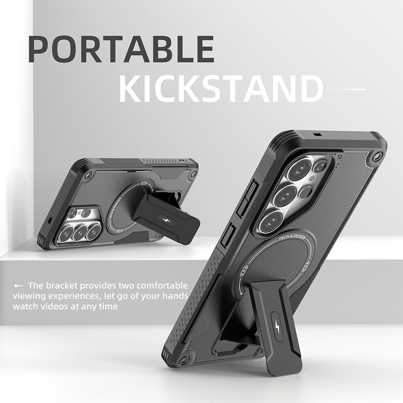 Image of US LITE Back Cover for Samsung Galaxy S26 Ultra with Portable Kickstand | MagSafe Compatible Magnetic Case | Shockproof Military Grade Protection | Extreme Protection Phone Cover - Black