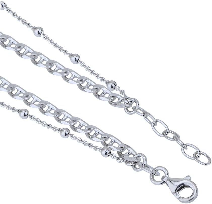 Vanbelle Sterling Silver Jewelry - Rhodium Plated 925 Stamp - Double Layered Beaded Chain Anklet - Foot Jewelry Stylish Beautifully Designed - 9" Long + 1" Extender - Image 3