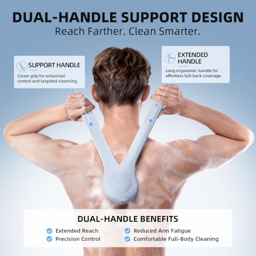 Image of Electric Body Brush, Back Scrubber for Shower, Waterproof Shower Scrubber with Long Handle, 3 Replaceable Heads & 2 Speeds, Sky Blue