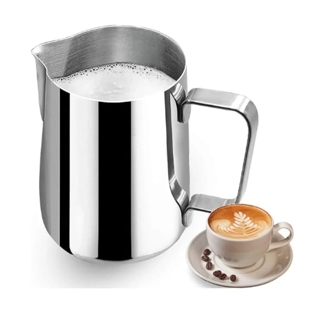 150–600 ml Kaffee-/Milchaufschäumkännchen, Latte Art, Milchaufschäumer, Krug aus Edelstahl, Messbecher, Milchtopf, Kaffeezubehör (600 ml)