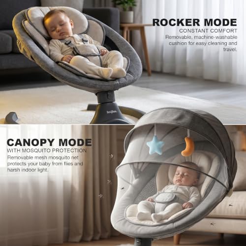 Image of Baybee Electric Baby Swing with Adjustable Speed & Soothing Music | Baby Relaxing Swing Jhula with Mosquito Net, Safety Belt & Removable Toy | Rocking Function Cradle for New Born Babies (Black)
