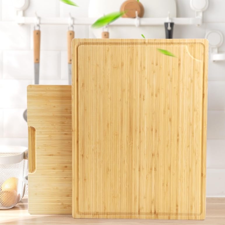BRAVECOW Bambus Schneidebrett Extra Groß 61.0 cm Holz Metzgerblock Spüle Schneidebrett 60x45x2cm Home Knetbrett Fleisch, Gemüse, Obst, Brot, BBQ