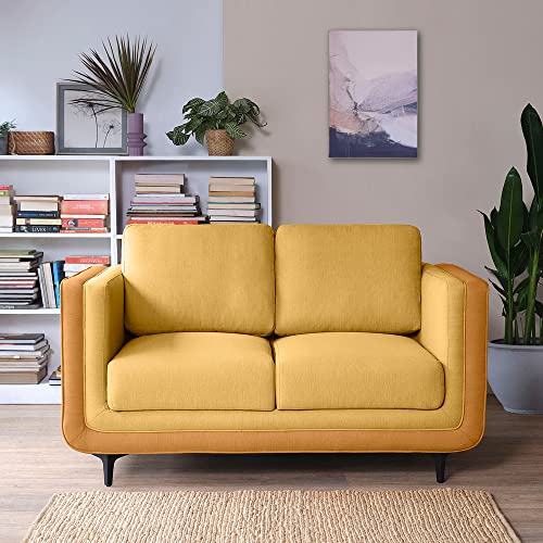 Image of Sleepyhead Mojo - 2 Seater Sofa | Premium Fabric | Dual-Tone Modern Design with Plush Cushioning | Durable Pine Wood Frame & Removable Back Cushion | German Tested | 3 Year Warranty - Trippy Yellow
