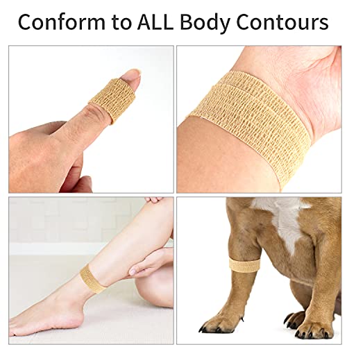 Sansheng 1Inch Self Adherent Cohesive Wrap Bandages,Brown Athletic Tape For Wrist, Ankle, Hand, Etc(12 Pack) #TOP5