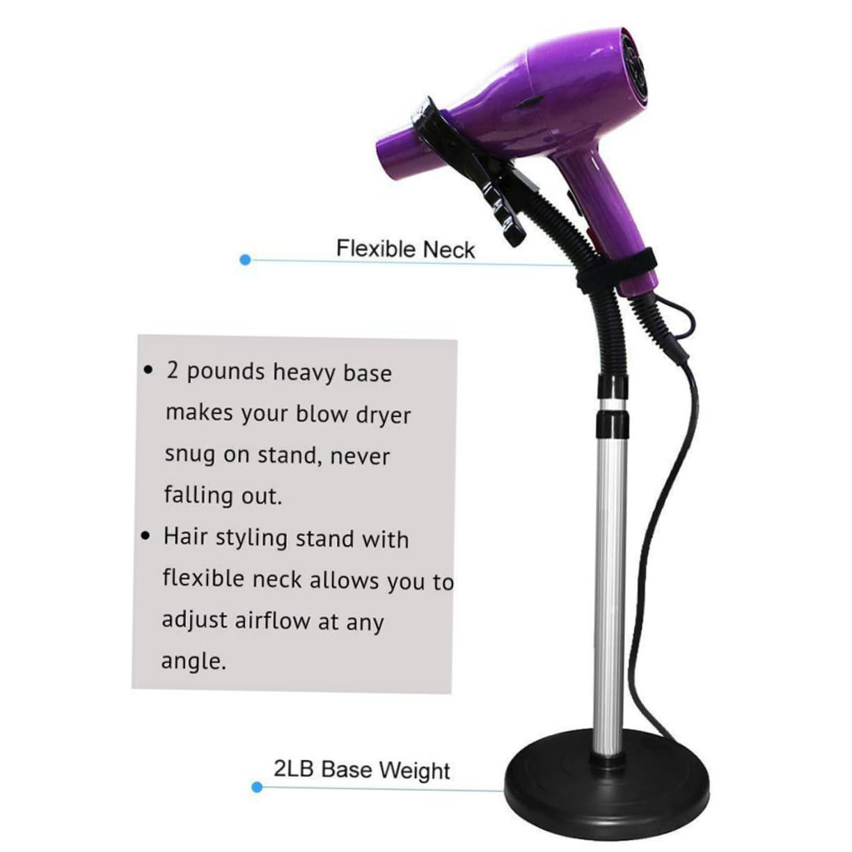 Beavorty Supporto Porta Asciugacapelli Rotante 360° con Ventosa, Installazione Facile, Mani Libere per Styling e Asciugatura dei Chioma