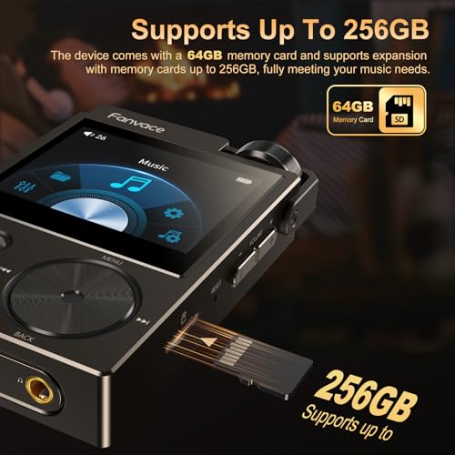 Image of HiFi MP3 Player, Lossless DSD High-Resolution Digital Audio Music Player, Portable DAC FLAC Audio Player, 192Khz /24bit, 64GB Portable Audio Player, Support up to 256GB (Black)