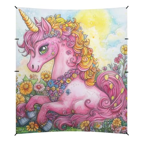 Floral - Adorned Pink Unicorns Beach Tent & Canopy UPF50+ Protection Waterproof Large Sun Shade with Sandbags and Shovel for Family Travel