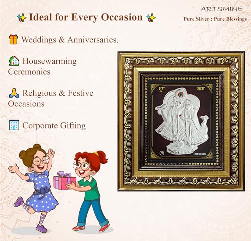 Image of 999 Silver Radha Krishna Frame - Pure Silver Sheet with Purity Certificate | Ideal for Pooja Room, Diwali Gift & Home /Office Decor - 1 Unit (22 x 20 CM / 8.5 x 8 Inch)