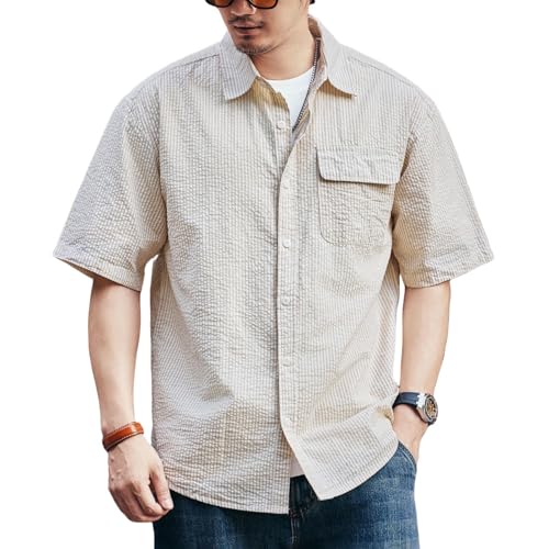 Chemise style japonais manches courtes homme coupe droite haut de gamme