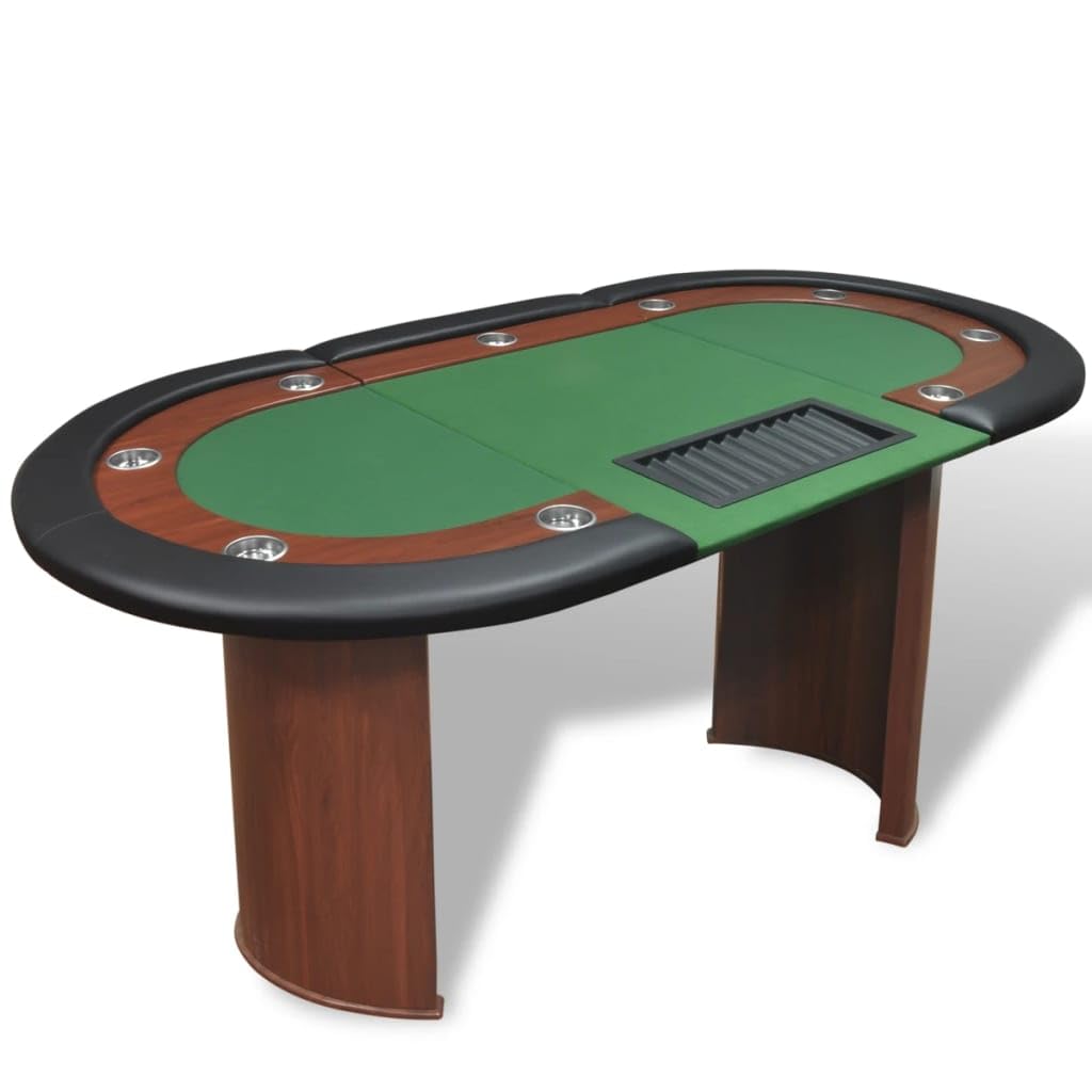Home-Tables, tavolo da poker e giochi, tavolo da poker per 10 giocatori con area dealer e vassoio per fiches, verde