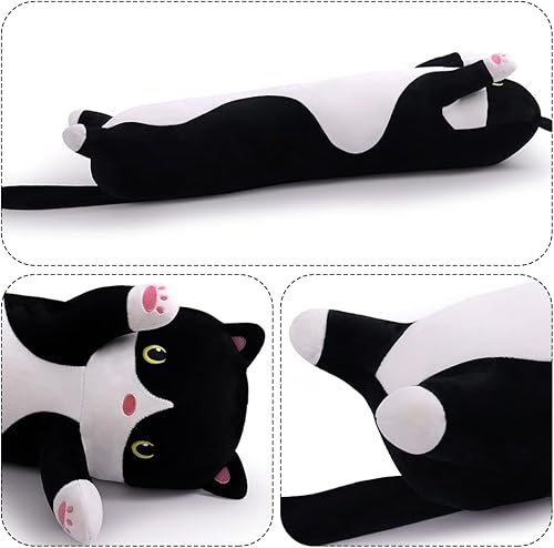 Miniatura 3 de Almohada de felpa suave para el cuerpo de gato, almohada larga de juguete de gatito, regalo para niños, novia (43.1 pulgadas, negro)