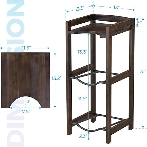 Miniatura 2 de Soporte dispensador de agua de madera natural de 5 galones, 31 pulgadas de alto, soporte para jarra de 3 niveles con estante superior