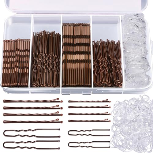 300 Fermagli per Capelli Invisibili a U 5-7 cm con Scatola Portaoggetti, per Donne e Ragazze (Marrone)