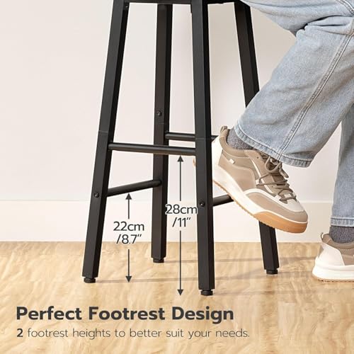 Image of Wooden Bar Stool Set for Kitchen Island, Bar, Dining & Cafe - Heavy Duty Metal Frame | High Stools for Breakfast Counter (Set of 2)