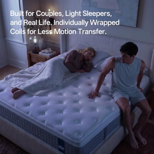 Image of King Size Mattress, 14 Inch Hybrid Matress with Memory Foam & Individual Pocket Springs, King Mattress in a Box, Pressure Relief, Edge Support, Motion Isolation