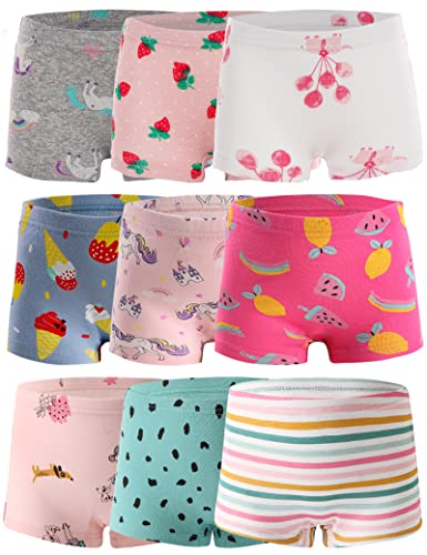 Kiench Little Girls' Boyshort Underwear 100% Cotton Toddler Panties Pack of 9