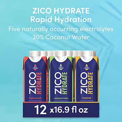 Zico Hydrate Sports Drink With Natural Electrolytes For Rapid Hydration, Coconut Lime - 12-Pack, 16.9 Fl Oz - Contains 30% Coconut Water - No Artificial Flavors Or Colors, Dairy-Free And Gluten-Free #TOP1