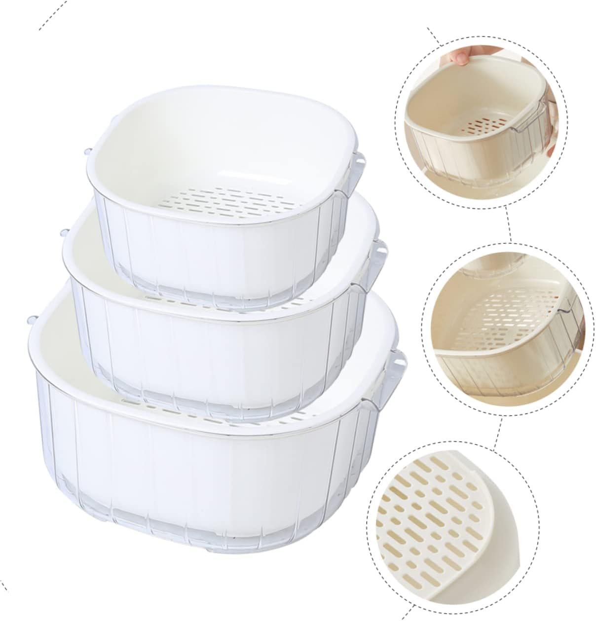 Cabilock 3-Piece Detachable Vegetable Strain Basket Set Dual-Layer Reusable Washing Baskets for Kitchen Easy Draining and Rinsing Fruits and Vegetables