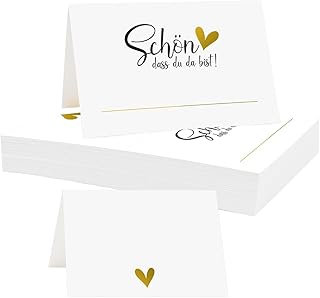 50 Stück Tischkarten Schön dass du da bist, Tischdekoration Namenskarten Hochzeit, Tischkarten geburtstag, Platzkarten Blanko zum Beschriften Platzkarten für Hochzeit Konfirmation Kommunion