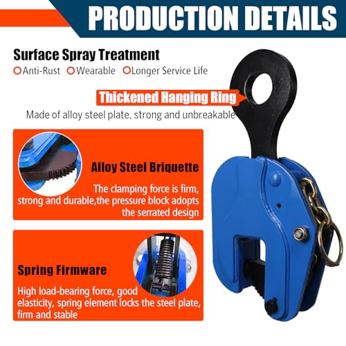 Vertical Plate Lifting Clamp,4400lbs Capacity Heavy Duty Steel Plate Clamp 2T with 0.8 Inch Jaw Opening, Industrial Lifting Clamp for Sheet Metal and Steel Plate Handling by Senotoyar - Image 4
