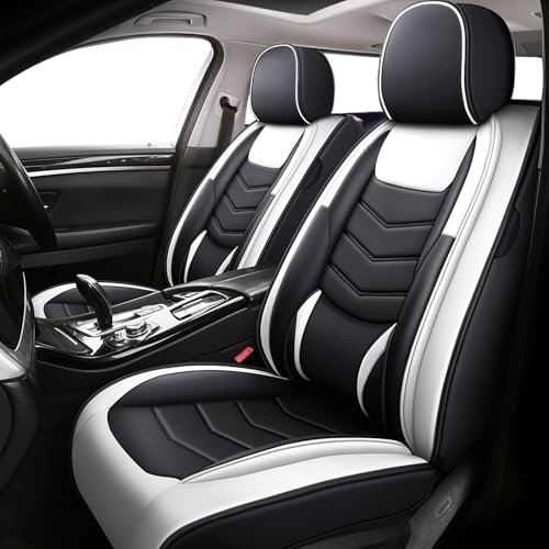 Image of 2 Pcs Front Car Seat Covers Fit for Volkswagen Tiguan Limited 2017-2018 | Nappa Leather, Daily Commutes, Durable, Side Airbag Compatibility, Sports Seat Cover, Wear Resisting, Black White