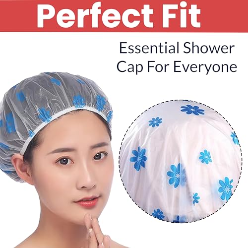 Image of TEMPERIA (3 Pcs) Shower Cap for Women & Men - Reusable, Hair Mask Head Cover Bathing Caps - Waterproof, Elastic Free-Size - for Spa, Salon & Bathroom - Lightweight & Comfortable (Random Colors)