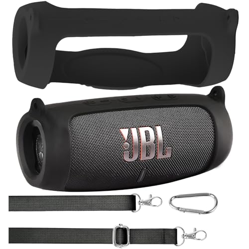 co2CREA Silikonhülle Tragetasche für JBL Charge 5 WiFi und Bluetooth Lautsprecher tragbare ultraleichte Silikon Schutzhülle mit Karabiner und Schultergurt