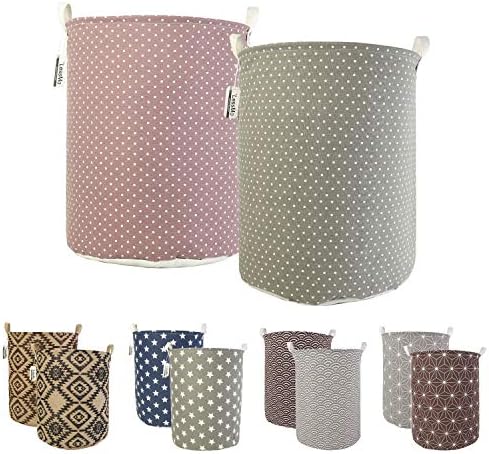 LessMo 2Pcs 19.7" Laundry Hamper, Collapsible Storage Basket With Easy Carry Handles, Waterproof Round Cotton Linen, for Baby Products, Toys, Bedroom Hamper