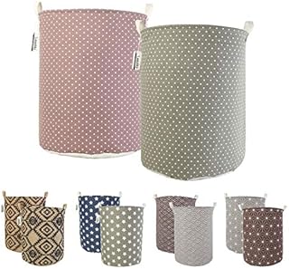LessMo 2Pcs 19.7" Laundry Hamper, Collapsible Storage Basket With Easy Carry Handles, Waterproof Round Cotton Linen, for Baby Products, Toys, Bedroom Hamper