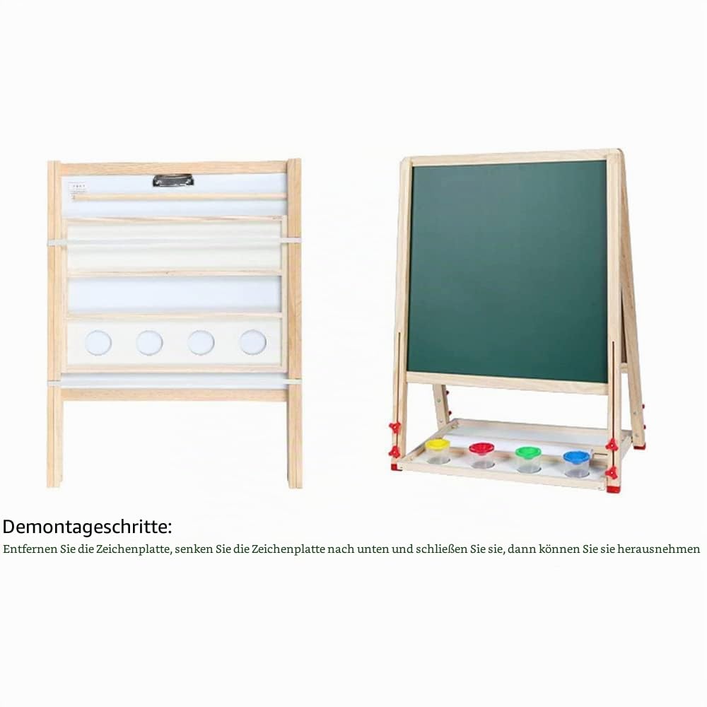 Kindertafel, doppelseitig, mit Schwarz, magnetisch, Staffelei für Kinder, 3-in-1-Set: 30+ Zubehör, magnetische Whiteboard für Kinder auf Holzfuß, 3-4, 4-8, 9-12 Jahre