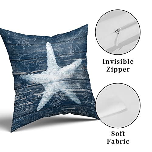 Giwawa Nautical Coastal Throw Pillow Covers Set Of 2 - Coral Starfish Wooden Themed Pillowcase 18X18 Inch Blue Plank Home Decor For Sofa Bedroom Car Sea Plants Decorative Cushion Case #TOP3