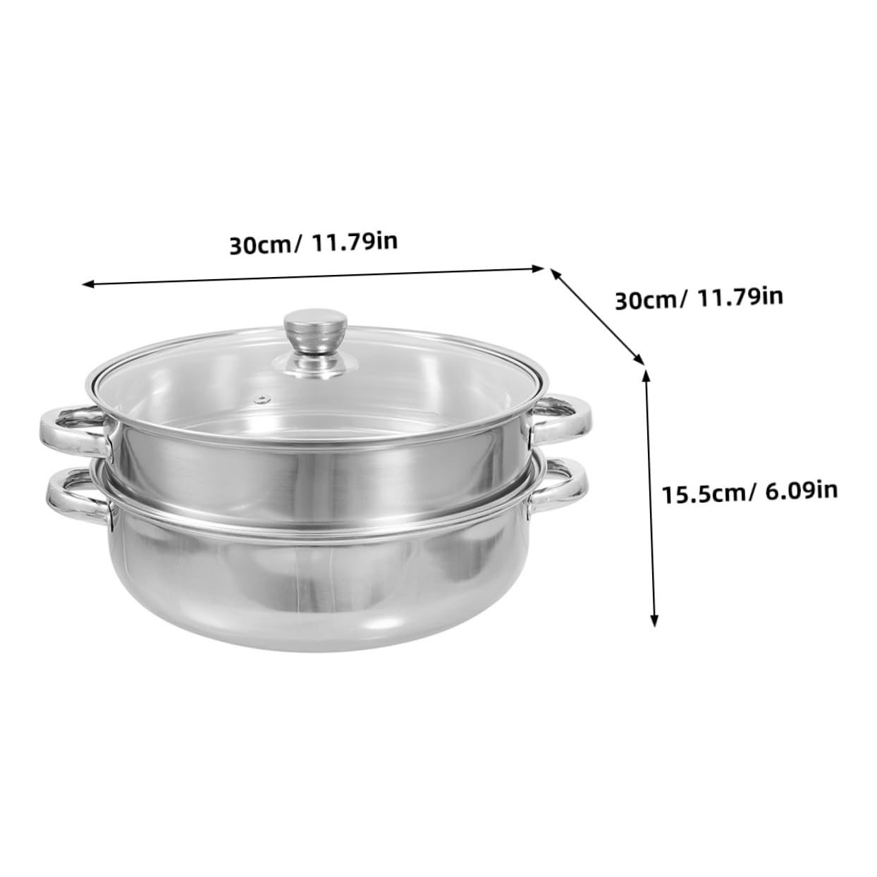 Vaporera de Acero Inoxidable Doble Capa, Olla de Vapor para Cocina 4 Asas, 30 Cm de Capacidad