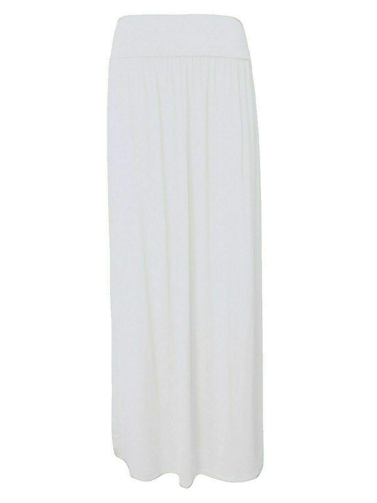 Women's Stylish Comfy Fold-Over Flare Long Maxi Skirt Ladies Fold Over High Waist Gypsy Maxi Skirt (White UK 8-10)
