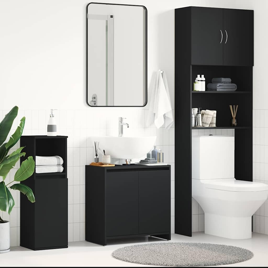 Bathroom Cabinet Black Engineered Wood 23.6 x 13 x 24 in Wall-Mounted Minimalist Vanity Set Storage Solution for Bathroom Furniture Sets and Vanity Combo