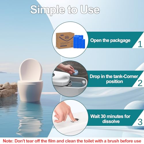 Image of KIISIISO Automatic Toilet Bowl Cleaner Tablets Blue 72 Pack, Drop-In Tank Cleaner for Bathroom, Prevent Stains & Deodorize, Septic Safe, Long-Lasting Cleaning Tabs - Fresh Scent